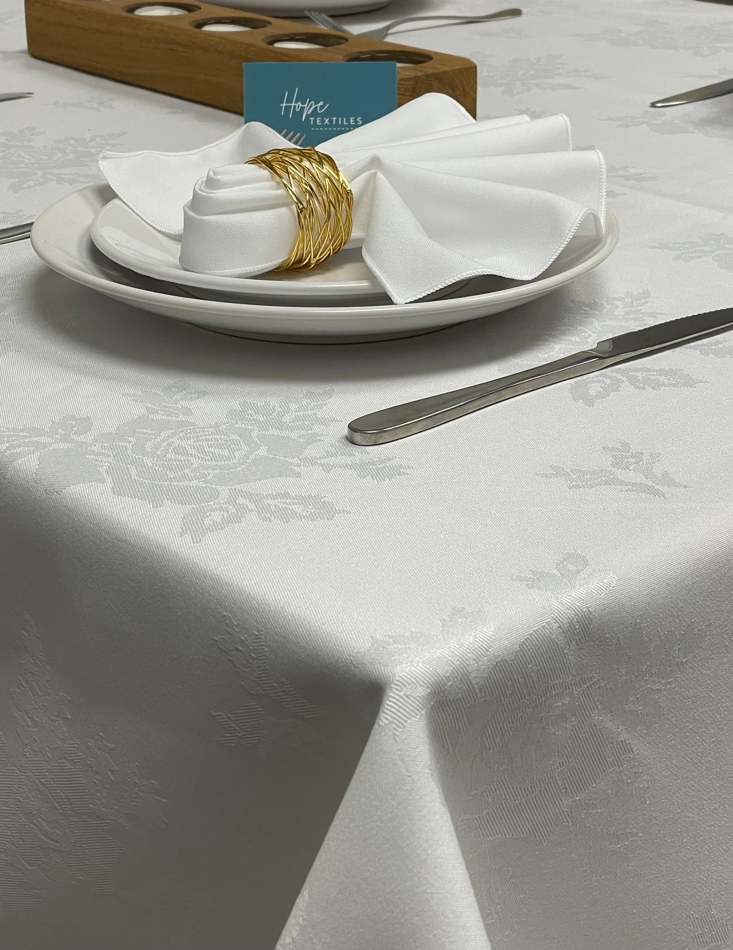 White Damask Rose Square Tablecloth